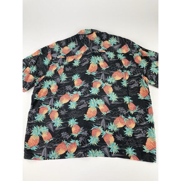 Paradise Found Pineapple Hawaiian Shirt Men’s 2XL Wood Buttons Black Vintage - Picture 6 of 6